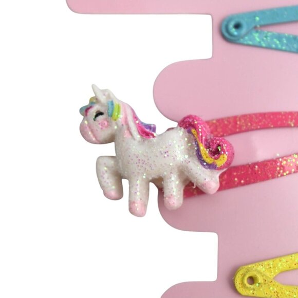 Claires Girls Glitter Hair Clips Set Ice Cream Unicorn Rainbow Heart Drink Donut - Picture 3 of 8